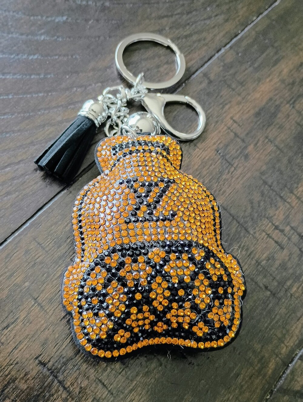 New Embellished Orange and Black Crystal Keychain Charm